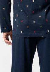Pigiama Lungo Aperto con Collo in Cotone Invernale con Stampa Cravatteria - Fantasia Blu - S206 stampa blu | Perofil