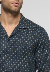 Long Open Pyjamas with Buttons in Winter Cotton - Blue Tie Print - S815 st.cravatteria blu/blu | Perofil