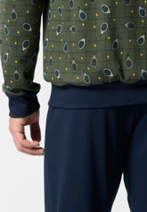Pigiama Lungo Serafino in Cotone Invernale con Stampa Tennis - Fantasia Verde - S603 stampa verde | Perofil