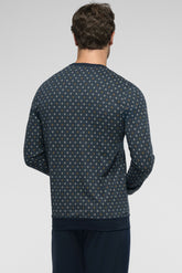 Long Serafino Collar Pyjamas in Winter Cotton - Blue Tie Print - S815 st.cravatteria blu/blu | Perofil