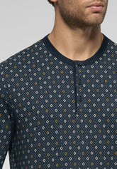 Long Serafino Collar Pyjamas in Winter Cotton - Blue Tie Print - S815 st.cravatteria blu/blu | Perofil