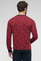 Long Serafino Collar Pyjamas in Winter Cotton - Ruby and Blue Watch Print - S817 st.orologi rubino/blu | Perofil