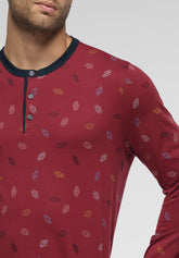 Long Serafino Collar Pyjamas in Winter Cotton - Ruby and Blue Watch Print - S817 st.orologi rubino/blu | Perofil