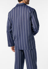 Pigiama Lungo Aperto Con Collo in Lyocell con Fantasia Riga - Fantasia Righe Blu - 2012 riga blu | Perofil