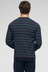 Pigiama Lungo collo serafino Punto Milano Soft Cotton - Fantasia Righe e Blu - 2047 riga/blu | Perofil