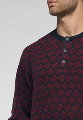 Long Winter Pyjamas in Punto Milano - Ruby and Blue Print - 2058 intrecciato rubino/blu | Perofil