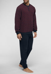 Long Winter Pyjamas in Punto Milano - Ruby and Blue Print - 2058 intrecciato rubino/blu | Perofil