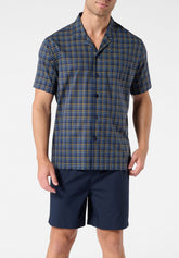 Pigiama Corto Aperto con Collo in Popeline di Cotone Camiceria - Fantasia Quadro Blu - 2109 quadro blu/blu | Perofil