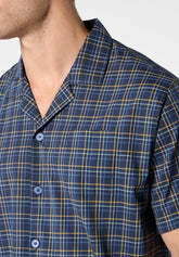 Pigiama Corto Aperto con Collo in Popeline di Cotone Camiceria - Fantasia Quadro Blu - 2109 quadro blu/blu | Perofil