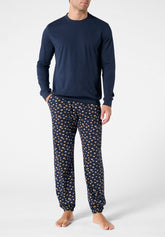 Pigiama Lungo Girocollo in Cotone - Blu e Fantasia Spiaggia Blu - 2084 blu/st.beach blu | Perofil