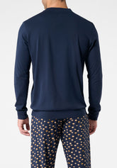 Pigiama Lungo Girocollo in Cotone - Blu e Fantasia Spiaggia Blu - 2084 blu/st.beach blu | Perofil