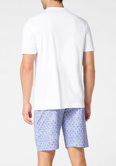 Pigiama Corto Girocollo in Cotone - Bianco e Fantasia Geometrica - 2068 bianco/st.geometrica | Perofil