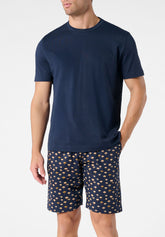 Pigiama Corto Girocollo in Cotone - Blu e Fantasia Spiaggia Blu - 2084 blu/st.beach blu | Perofil