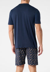 Pigiama Corto Girocollo in Cotone - Blu e Fantasia Spiaggia Blu - 2084 blu/st.beach blu | Perofil