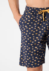 Pigiama Corto Girocollo in Cotone - Blu e Fantasia Spiaggia Blu - 2084 blu/st.beach blu | Perofil