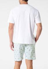 Pigiama Corto Scollo a V in Cotone - Bianco e Fantasia Marina - 2098 bianco/st.marina | Perofil