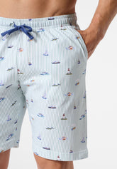 Pigiama Corto Scollo a V in Cotone - Bianco e Fantasia Marina - 2098 bianco/st.marina | Perofil