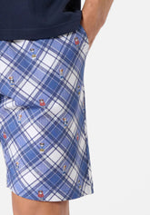 Pigiama Corto Scollo a V in Cotone - Blu e Fantasia Quadri e Cani - 2099 blu/st.check&dogs | Perofil