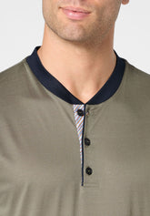 Pigiama Lungo Serafino in Cotone mercerizzato - Verde e Blu - 2101 vegetale/blu | Perofil