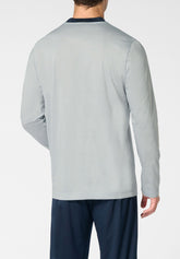 Pigiama Lungo Serafino in Cotone mercerizzato - Perla e Blu - 2102 perla/blu | Perofil