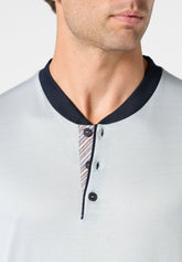 Pigiama Lungo Serafino in Cotone mercerizzato - Perla e Blu - 2102 perla/blu | Perofil