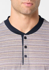 Pigiama Lungo Serafino in Cotone mercerizzato - Fantasia Millerighe e Blu - 2103 millerighe/blu | Perofil