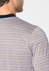 Pigiama Lungo Serafino in Cotone mercerizzato - Fantasia Millerighe e Blu - 2103 millerighe/blu | Perofil