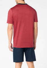 Pigiama Corto Serafino in Cotone mercerizzato - Sangria e Blu - 2078 sangria/blu | Perofil