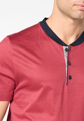 Pigiama Corto Serafino in Cotone mercerizzato - Sangria e Blu - 2078 sangria/blu | Perofil