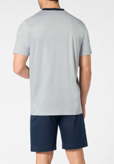 Pigiama Corto Serafino in Cotone mercerizzato - Perla e Blu - 2102 perla/blu | Perofil