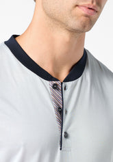 Pigiama Corto Serafino in Cotone mercerizzato - Perla e Blu - 2102 perla/blu | Perofil