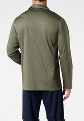 Pigiama Lungo Aperto con Collo in Cotone mercerizzato - Verde e Blu - 2101 vegetale/blu | Perofil