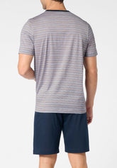 Pigiama Corto Serafino in Cotone mercerizzato - Fantasia Millerighe e Blu - 2103 millerighe/blu | Perofil