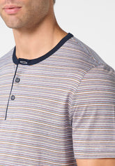 Pigiama Corto Serafino in Cotone mercerizzato - Fantasia Millerighe e Blu - 2103 millerighe/blu | Perofil