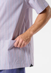 Pigiama Corto Aperto in Popeline di Cotone Camiceria - Fantasia Millerighe e Denim - 2108 millerighe/denim | Perofil