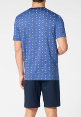 Pigiama Corto Serafino in Cotone Jersey mercerizzato Stampa - Fantasia Van Denim e Blu - S281 st.van denim/blu | Perofil