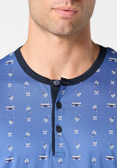 Pigiama Corto Serafino in Cotone Jersey mercerizzato Stampa - Fantasia Van Denim e Blu - S281 st.van denim/blu | Perofil