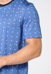Pigiama Corto Serafino in Cotone Jersey mercerizzato Stampa - Fantasia Van Denim e Blu - S281 st.van denim/blu | Perofil
