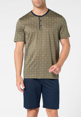 Pigiama Corto Serafino in Cotone Jersey mercerizzato Stampa - Fantasia Cravatteria Vegetale e Blu - S284 st.cravatteria vegetale/blu | Perofil