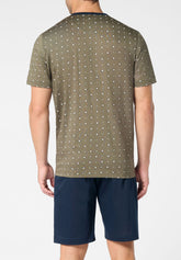 Pigiama Corto Serafino in Cotone Jersey mercerizzato Stampa - Fantasia Cravatteria Vegetale e Blu - S284 st.cravatteria vegetale/blu | Perofil