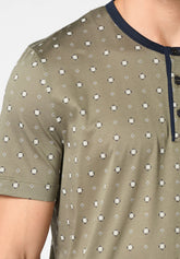 Pigiama Corto Serafino in Cotone Jersey mercerizzato Stampa - Fantasia Cravatteria Vegetale e Blu - S284 st.cravatteria vegetale/blu | Perofil