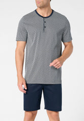 Pigiama Corto Serafino in Cotone Jersey mercerizzato Stampa - Fantasia Geometrica e Blu - S285 st.geometrica/blu | Perofil