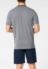 Pigiama Corto Serafino in Cotone Jersey mercerizzato Stampa - Fantasia Geometrica e Blu - S285 st.geometrica/blu | Perofil