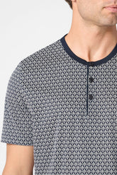 Pigiama Corto Serafino in Cotone Jersey mercerizzato Stampa - Fantasia Geometrica e Blu - S285 st.geometrica/blu | Perofil