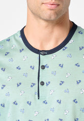 Pigiama Corto Serafino in Cotone Jersey mercerizzato Stampa - Fantasia Vespa Acquamarina e Blu - S273 st.vespa acquamarina/blu | Perofil