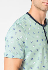 Pigiama Corto Serafino in Cotone Jersey mercerizzato Stampa - Fantasia Vespa Acquamarina e Blu - S273 st.vespa acquamarina/blu | Perofil