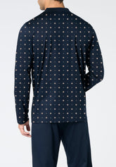 Pigiama Lungo collo Serafino in Cotone mercerizzato Stampa - Fantasia Cravatteria Blu e Blu - S283 st.cravatteria blu/blu | Perofil