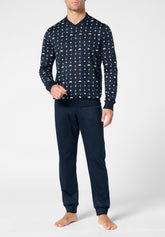 Pigiama Lungo Serafino in Cotone mercerizzato Stampa - Fantasia Van Blu e Blu - S274 st.van blu/blu | Perofil