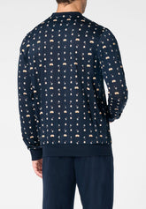 Pigiama Lungo Serafino in Cotone mercerizzato Stampa - Fantasia Van Blu e Blu - S274 st.van blu/blu | Perofil