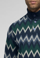 Pigiama Lungo collo lupetto Punto Milano Soft Cotton - Fantasia Chevron e Blu - 2059 chevron/blu | Perofil